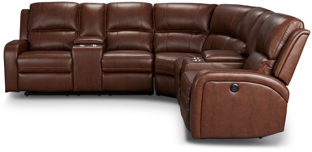 Arden Dark Brown Micro Medium Dual Power Reclining Sect With Dual Console