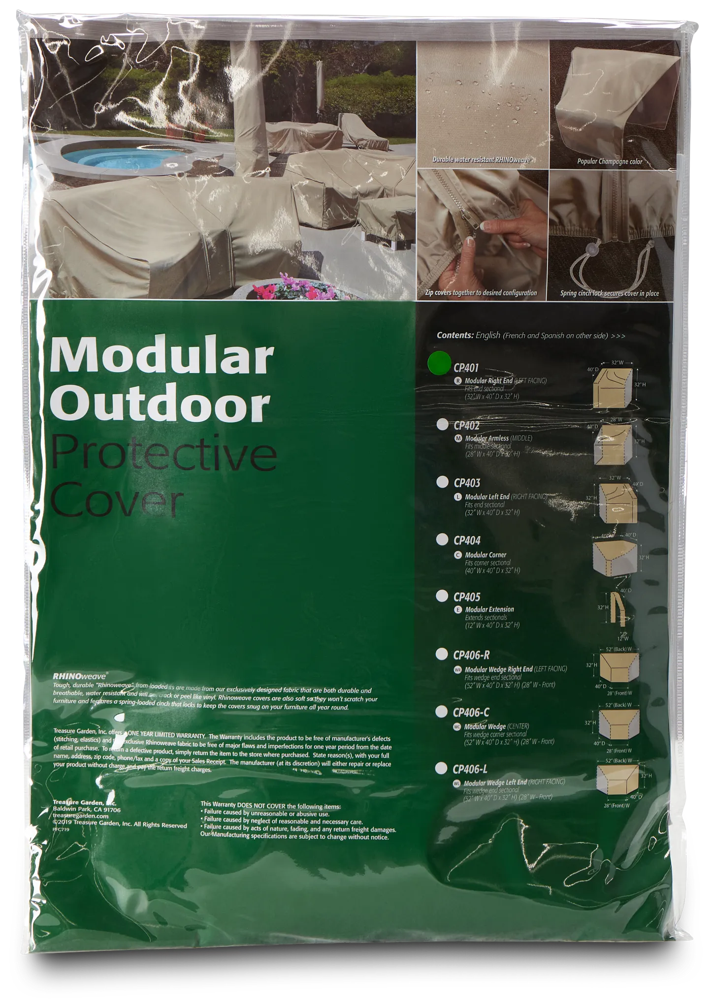 Khaki Left Modular End Piece Outdoor Cover