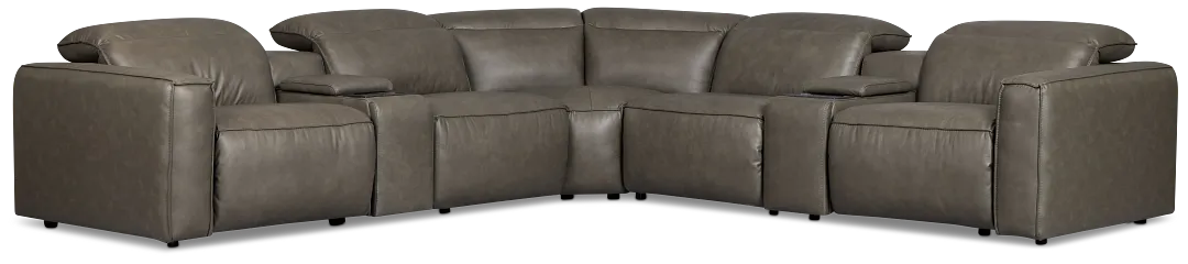 Ryland Dark Gray Lthr/vinyl Large Triple Power Reclining Two-arm Sectional