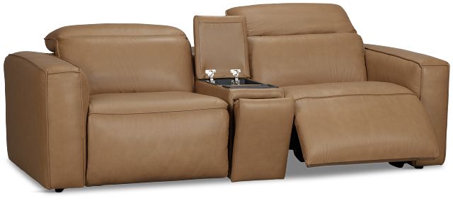 Ryland Brown Lthr/vinyl Power Reclining Console Sofa