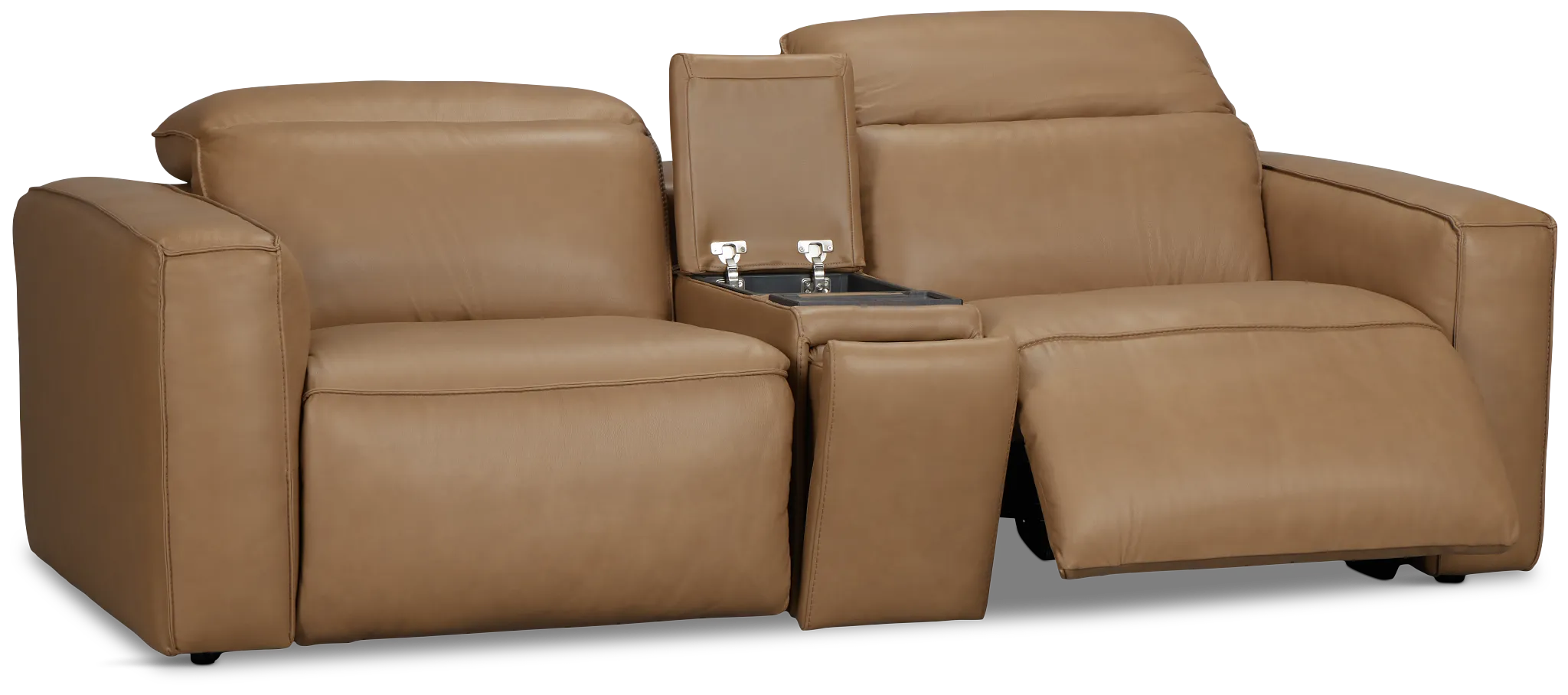 Ryland Brown Lthr/vinyl Power Reclining Console Sofa