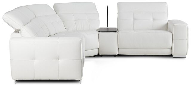 Reva White Leather Small Dual Power Reclining Two-arm Sectional