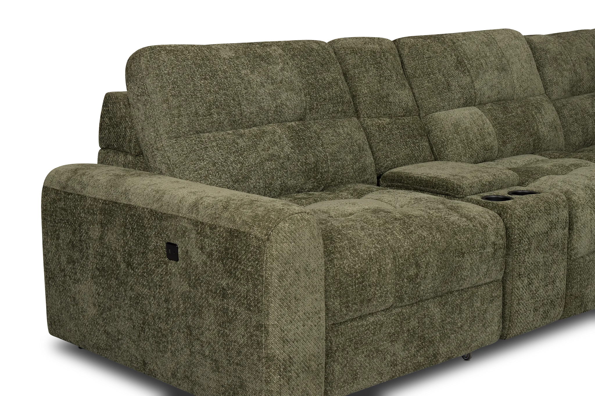 Hendrix Green Fabric Large Dual Power Right Extension Chaise Sectional