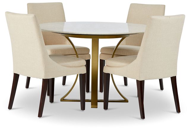 Gaby Light Beige Round Table & 4 Upholstered Chairs (1)