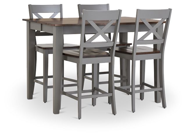 Sumter Gray High Table & 4 Barstools (5)