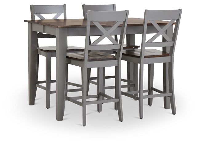 Sumter Gray High Table & 4 Barstools