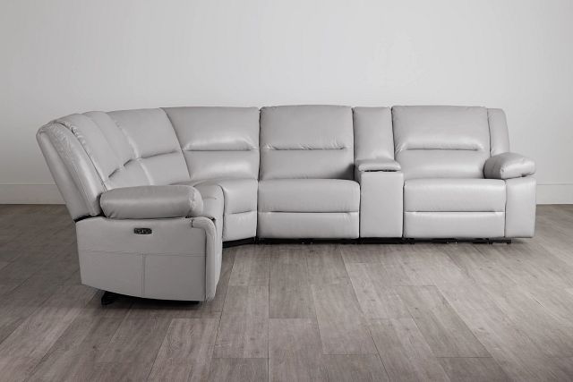 Peyton Light Gray Lthr/vinyl Medium Triple Power 2-arm Sectional