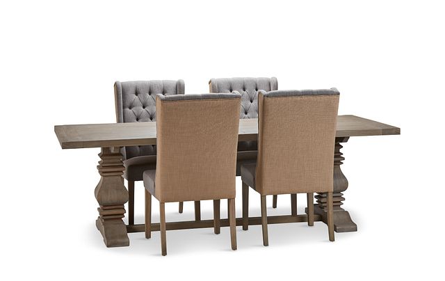 Hadlow Gray 95" Table & 4 Tufted Chairs