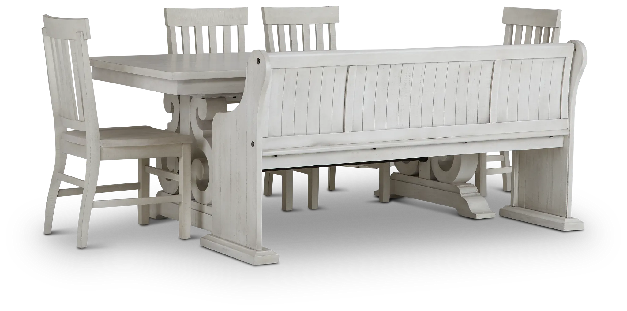 Sonoma Ivory Trestle Table, 4 Chairs & Bench