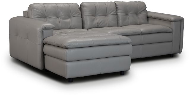 Rowan Gray Leather Left Chaise Sectional