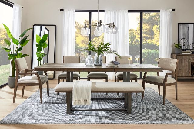 Portland Light Tone Rectangular Table & 4 Upholstered Chairs (1)
