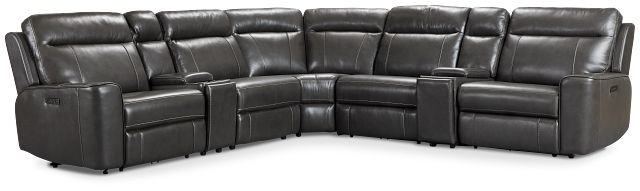 Benji Dark Gray Lthr/vinyl Large Triple Power Reclining Two-arm Sectional