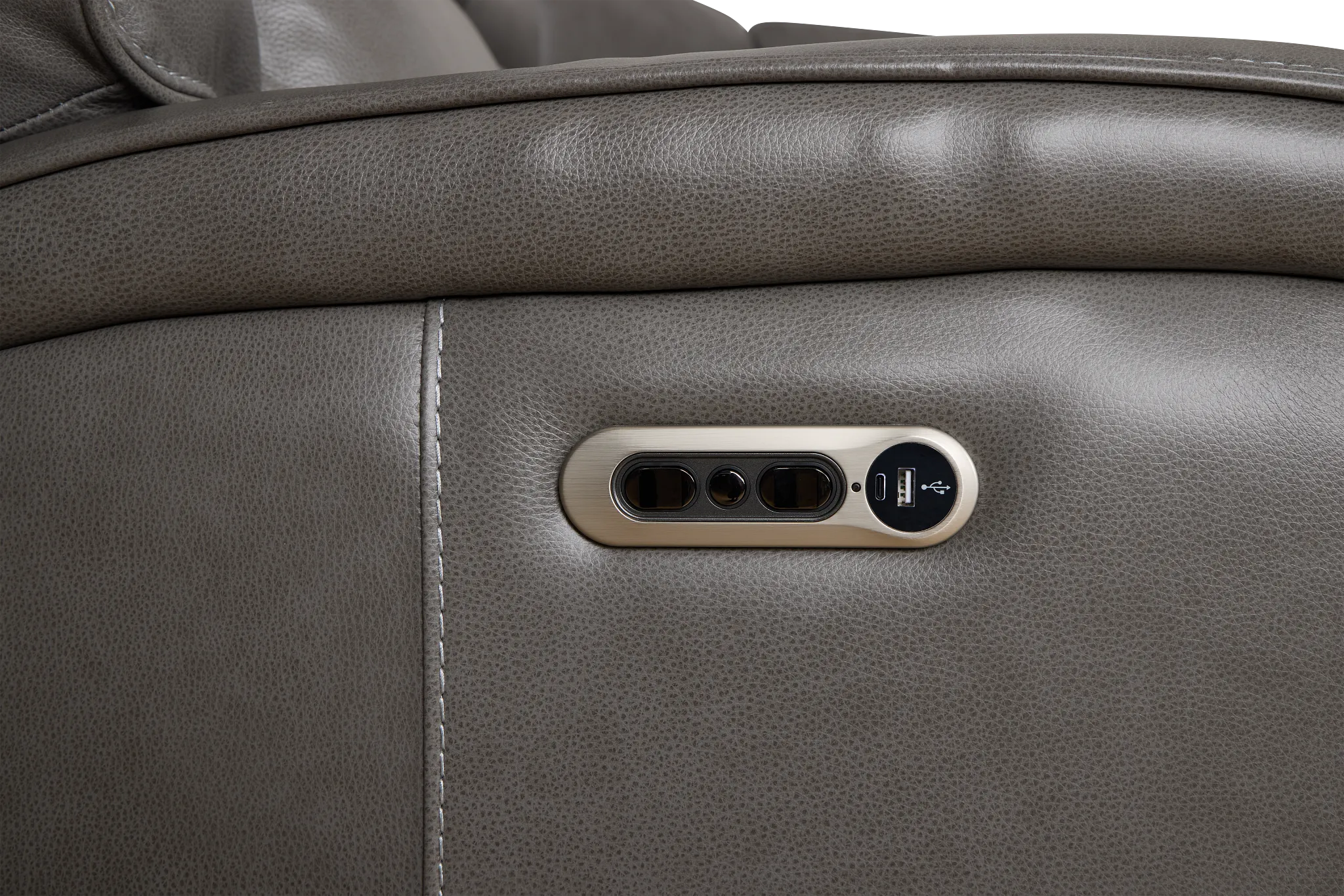 Jasper Gray Leather Large Dual Power Reclining Two-arm Sectional