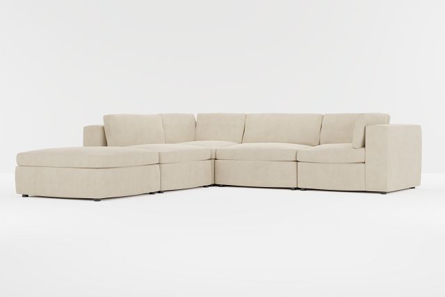 Destin Peyton Beige Fabric 5pc Bumper Sectional
