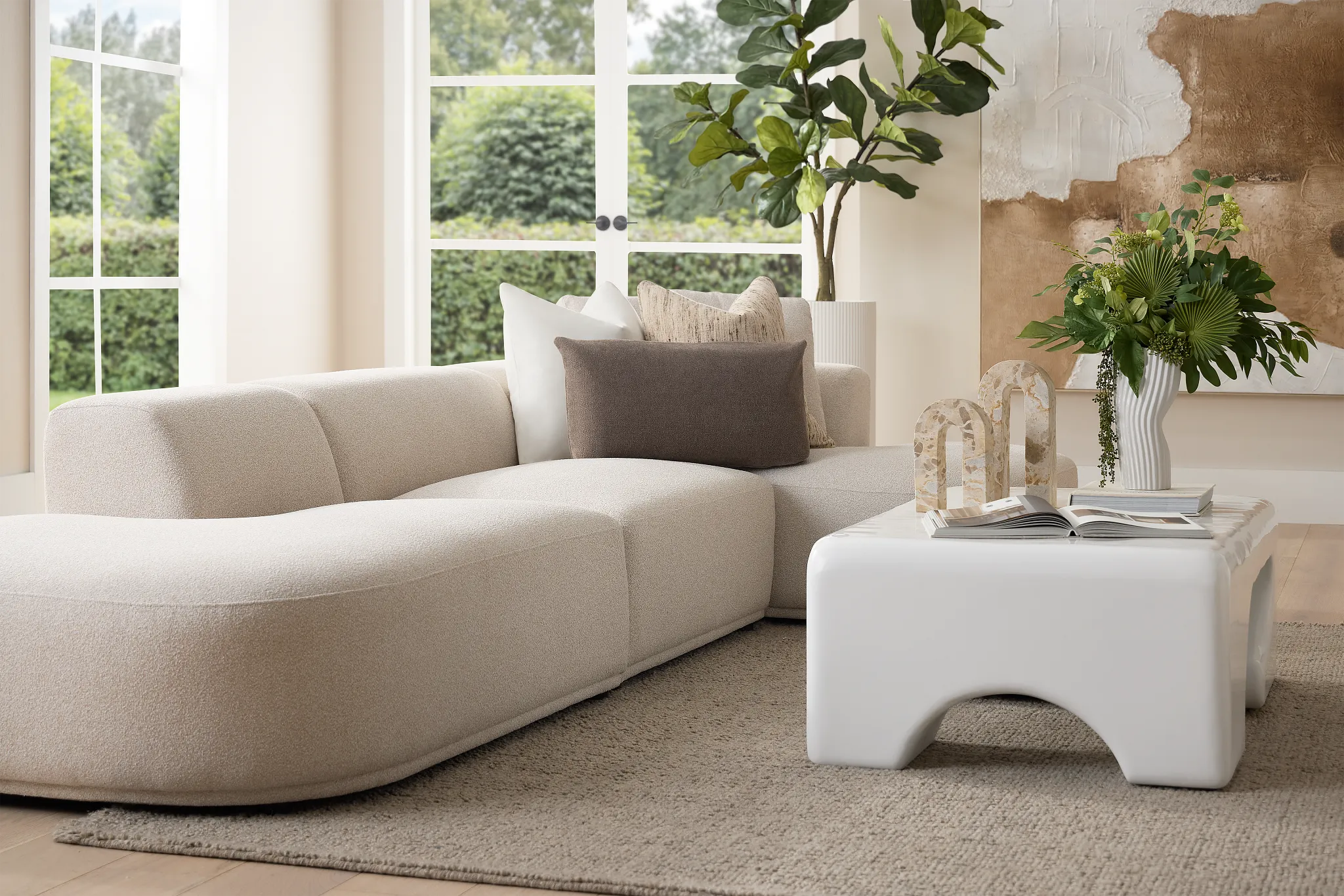 Catalina Beige Fabric Small Right Chaise Sectional