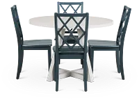 Edgartown White Round Table & 4 Navy Wood Chairs