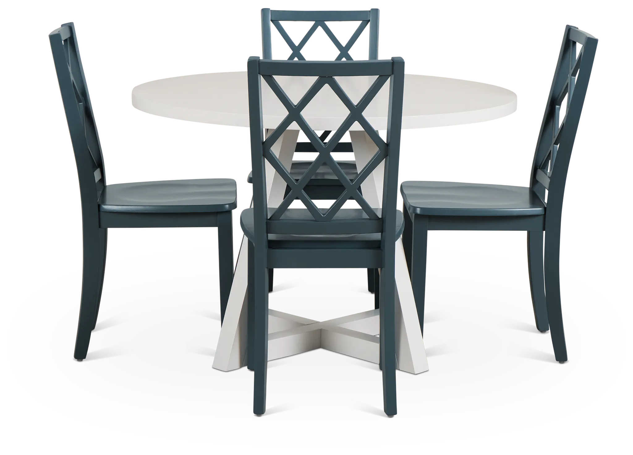 Edgartown White Round Table & 4 Navy Wood Chairs
