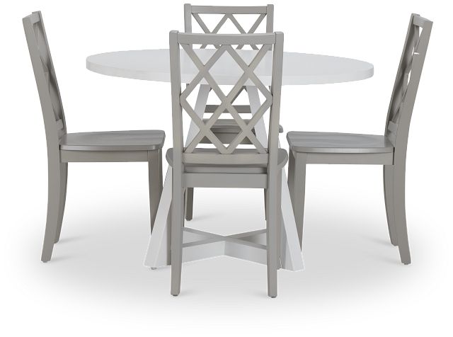 Edgartown White Round Table & 4 Light Gray Wood Chairs (3)