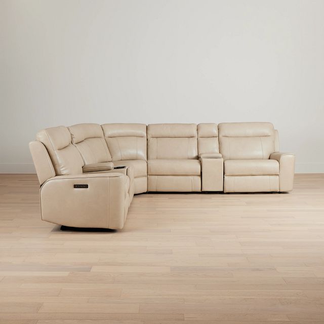 Benji Light Beige Lthr/vinyl Large Dual Power Reclining Two-arm Sectional