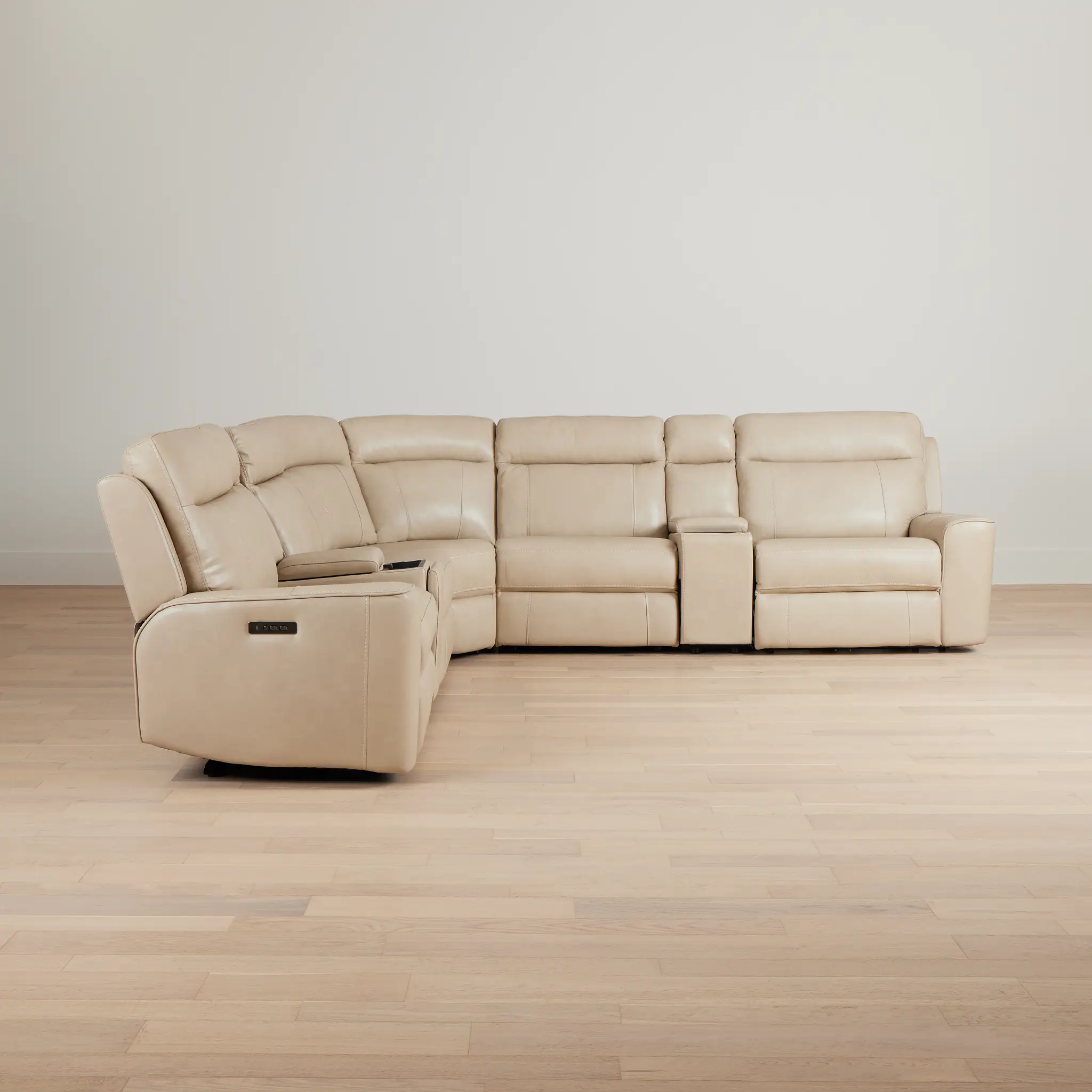 Benji Light Beige Lthr/vinyl Large Dual Power Reclining Two-arm Sectional Benji Light Beige Lthr/vinyl Large Dual Power Reclining Two-arm Sectional