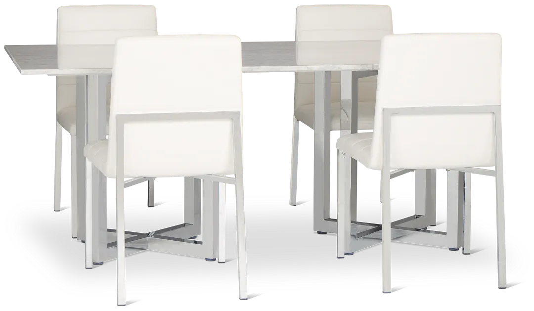 Amalfi White Marble Rectangular Table & 4 Upholstered Chairs
