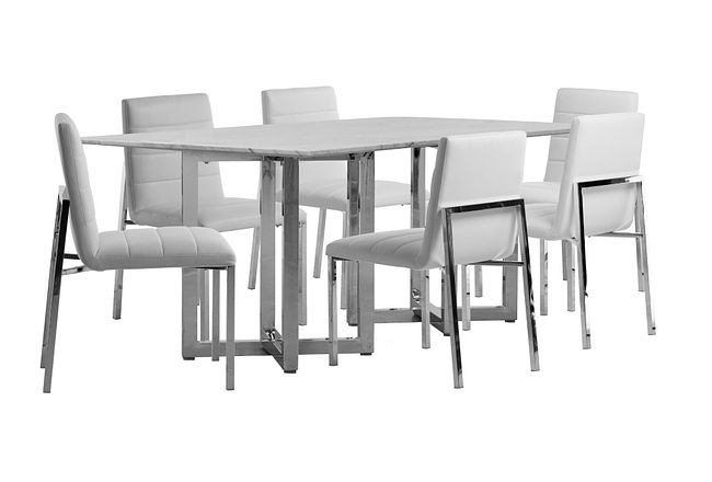 Amalfi White Marble Rectangular Table & 4 Upholstered Chairs