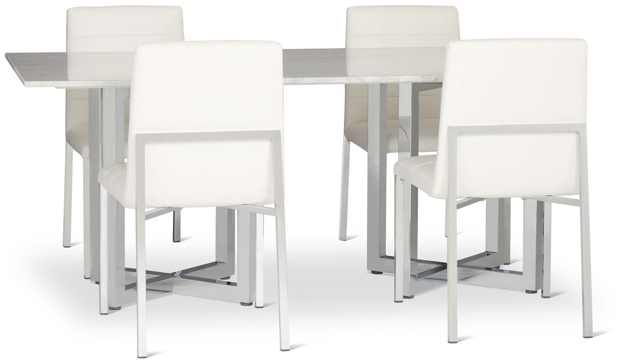Amalfi White Marble Rectangular Table & 4 Upholstered Chairs
