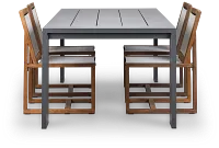 Linear Dark Gray 87" Aluminum Table & 4 Teak Sling Side Chairs