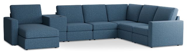 Citymod Blue Fabric Large Left Chaise Sectional With Storage Console