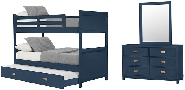 Ryder Dark Blue Bunk Bed Trundle Bedroom