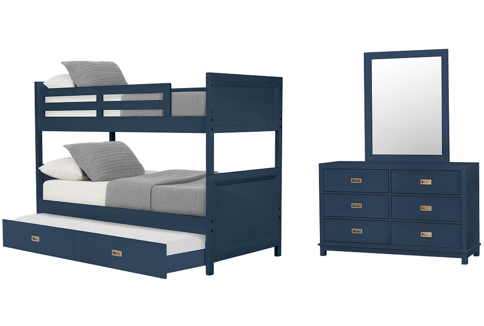 Ryder Dark Blue Bunk Bed Trundle Bedroom Baby Kids Bedroom Sets City Furniture