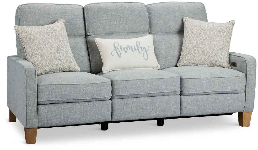 Bayside Light Blue Fabric Power Reclining Sofa