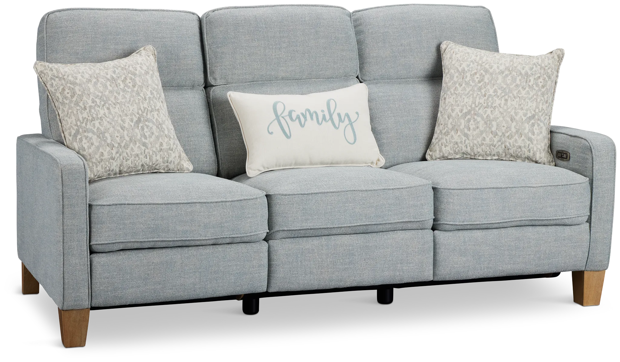 Bayside Light Blue Fabric Power Reclining Sofa