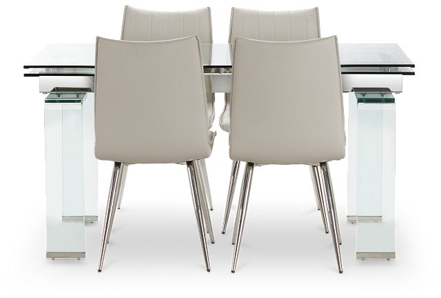 Wynwood Glass Rect Table & 4 Light Taupe Upholstered Chairs