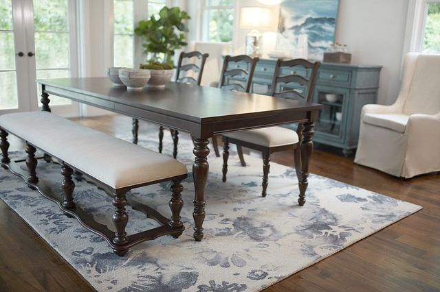 Savannah Dark Tone Rect Table, 4 Chairs & Bench (3)