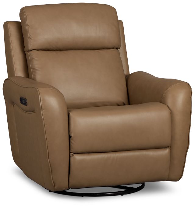 Julian Brown Lthr/vinyl Power Swivel Glider Recliner