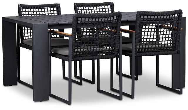 Sunrise Dark Gray 65" Rectangular Table & 4 Teak Arm Chairs