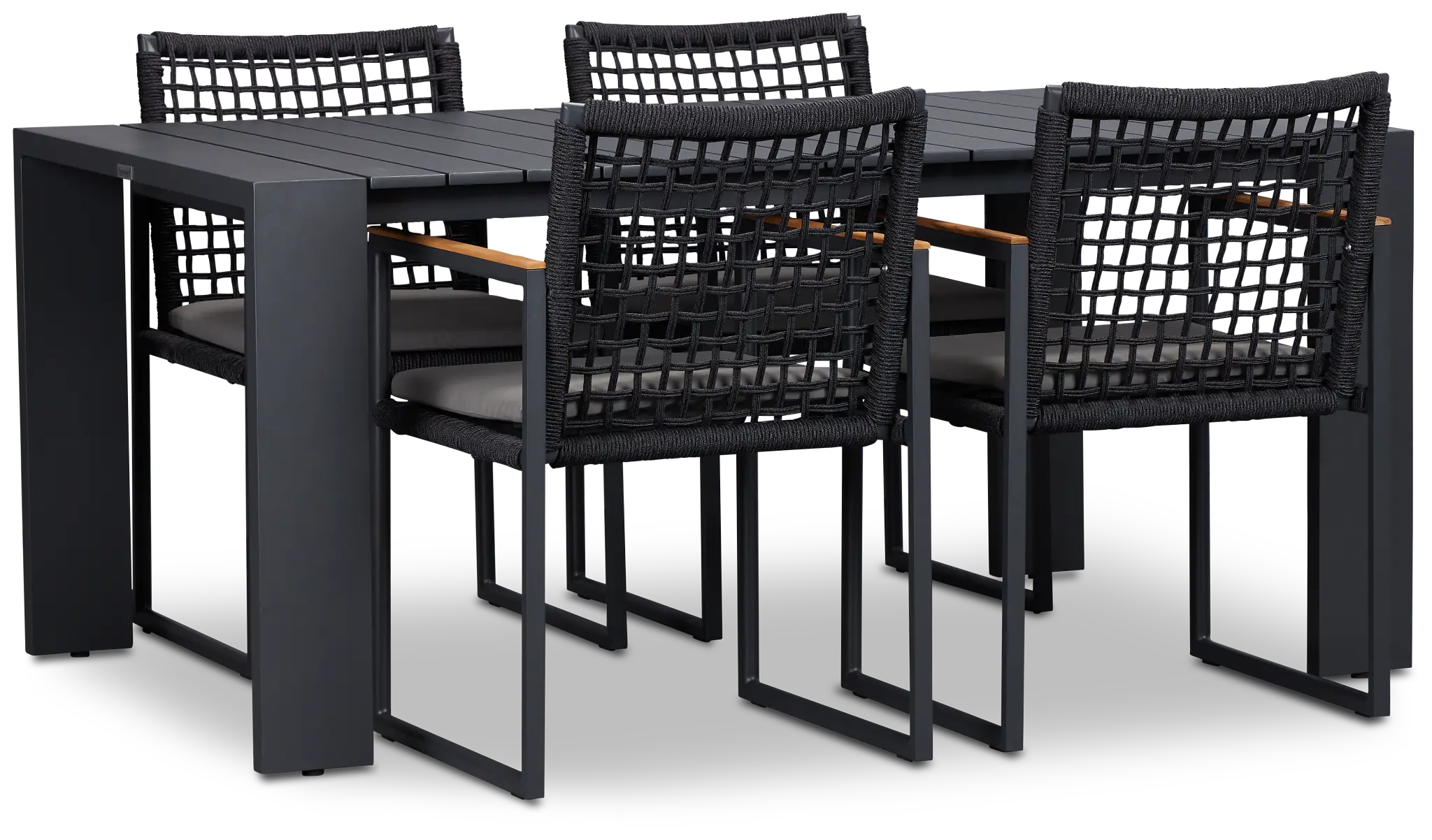 Sunrise Dark Gray 65" Rectangular Table & 4 Teak Arm Chairs Sunrise Dark Gray 65" Rectangular Table & 4 Teak Arm Chairs