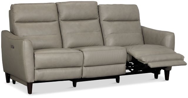 Keaton Gray Lthr/vinyl Power Reclining Sofa W/ Power Headrest