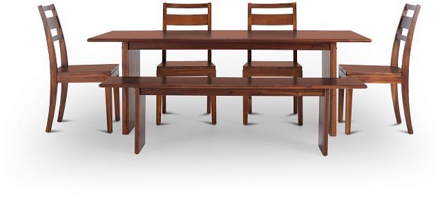Bowery Dark Tone Rect Table, 4 Chairs & Bench