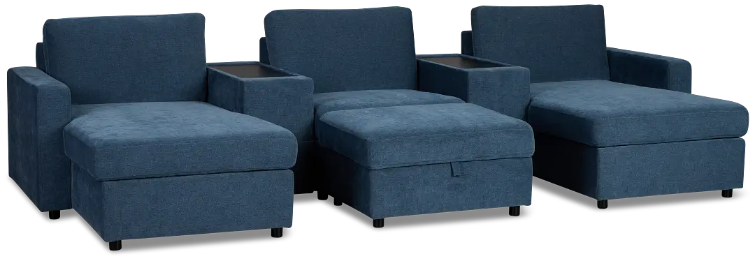 Addie Blue Fabric 6-piece Home Theater With Storage Consoles Addie Blue Fabric 6-piece Home Theater With Storage Consoles