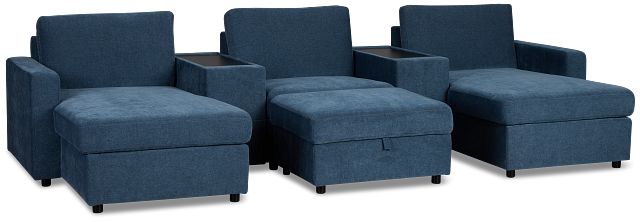 Addie Blue Fabric 6-piece Home Theater With Storage Consoles