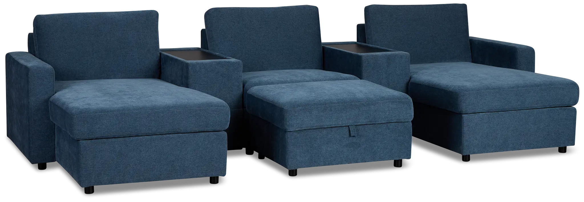 Addie Blue Fabric 6-piece Home Theater With Storage Consoles Addie Blue Fabric 6-piece Home Theater With Storage Consoles