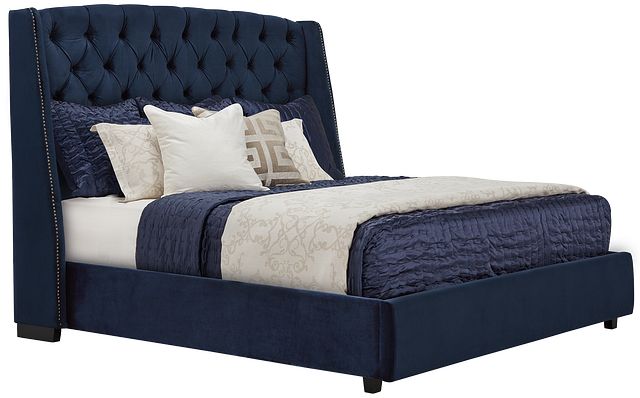 Raven Dark Blue Uph Platform Bed