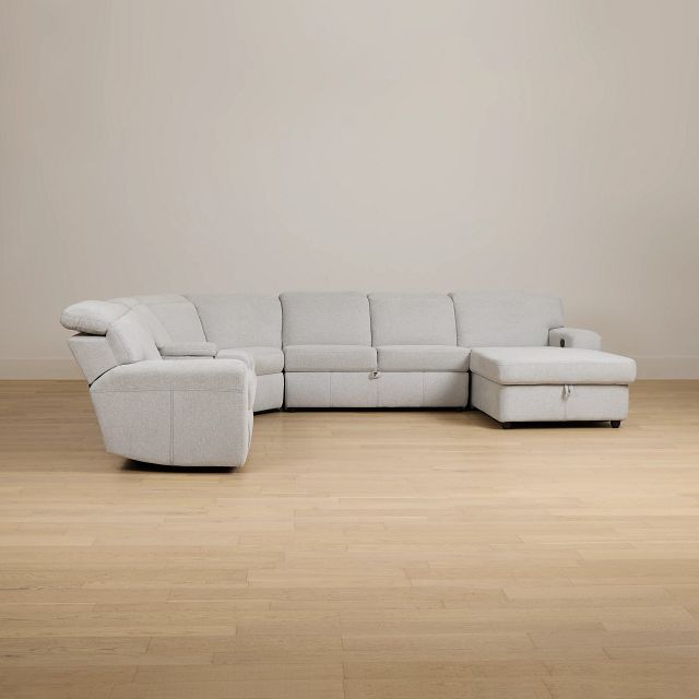 Callum Light Gray Fabric Medium Right Reclining Chaise Sleeper Sectional