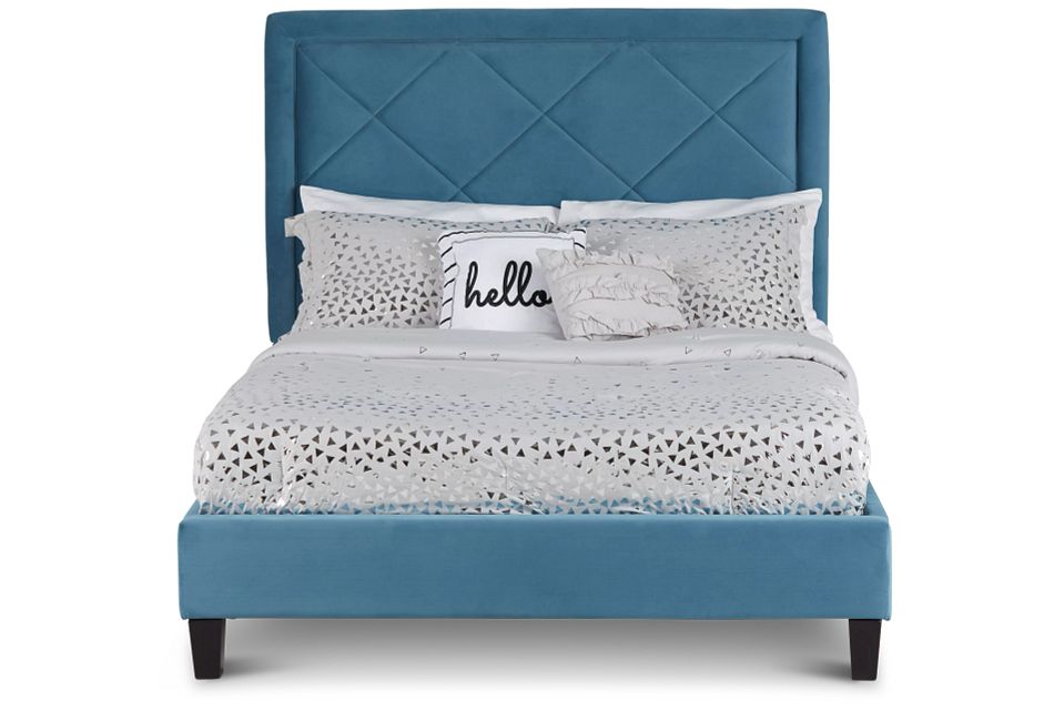 Collin Blue Velvet Platform Bed