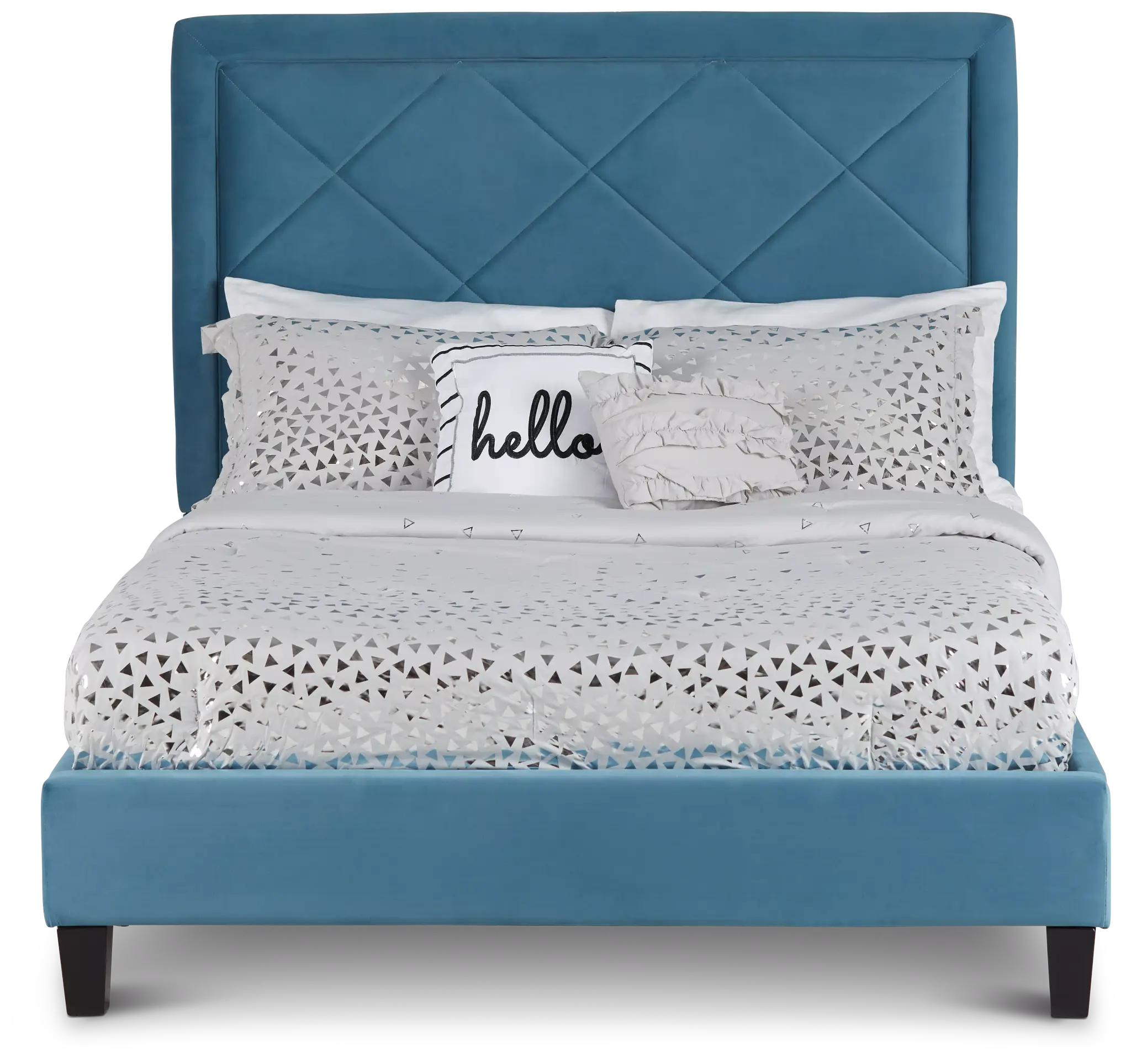 Collin Blue Velvet Platform Bed Collin Blue Velvet Platform Bed