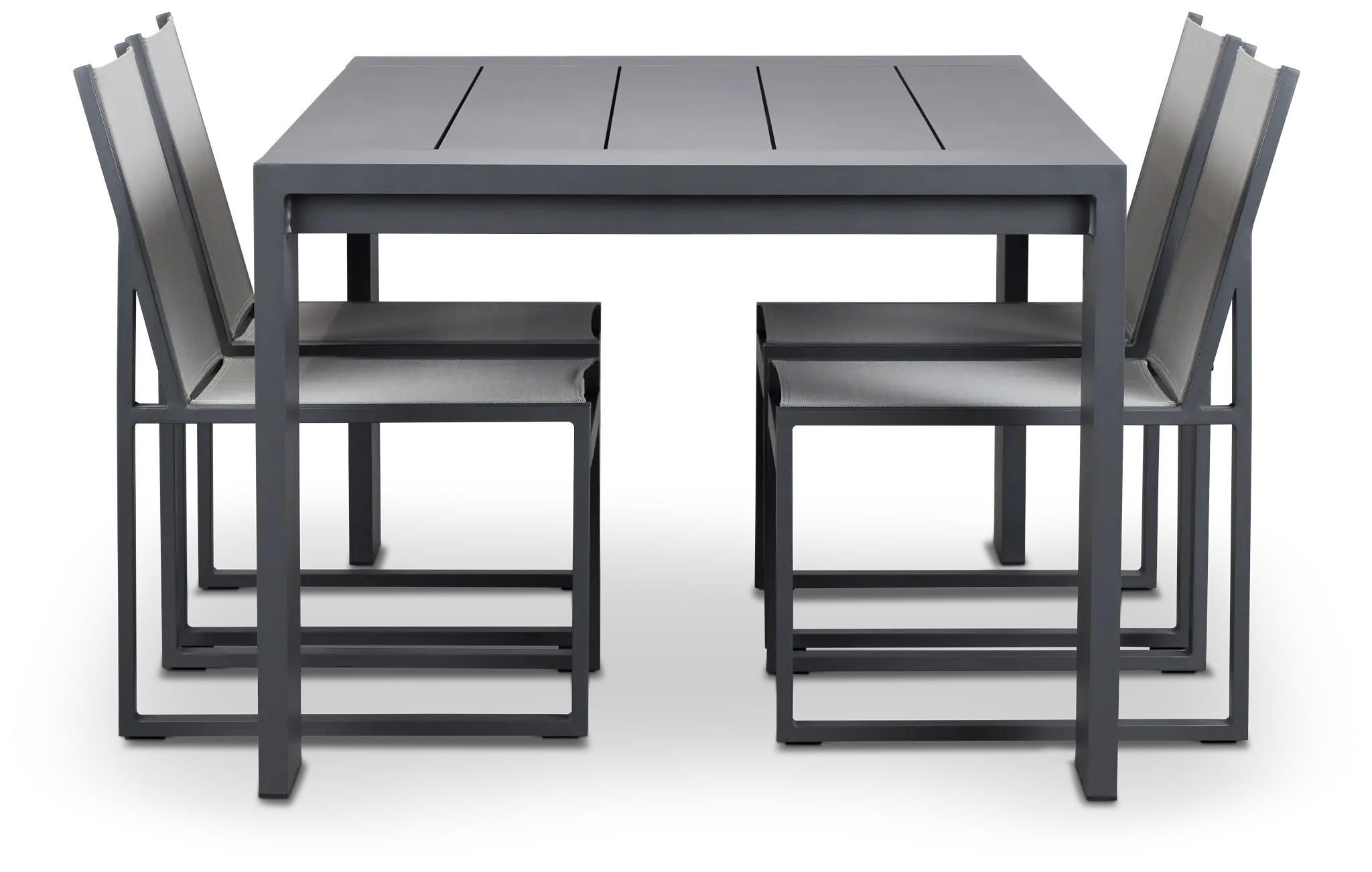 Linear Dark Gray 70" Aluminum Table & 4 Sling Side Chairs Linear Dark Gray 70" Aluminum Table & 4 Sling Side Chairs