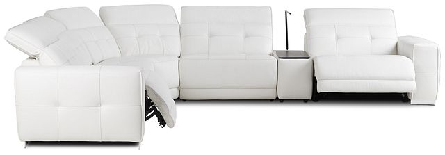 Reva White Leather Medium Dual Power 2-arm Reclining Sectional