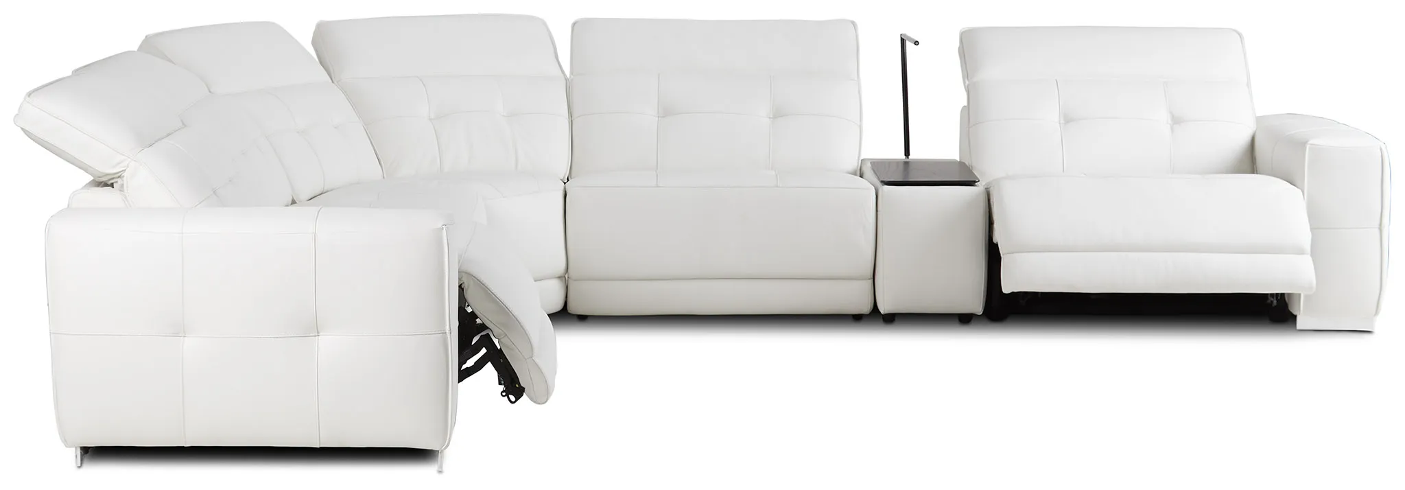 Reva White Leather Medium Dual Power 2-arm Reclining Sectional